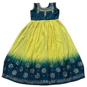 Blue and Yellow Embellished Dress